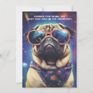 Cartão De Festividades Pug Espacial Engraçado com Óculos de Sol Dia dos P