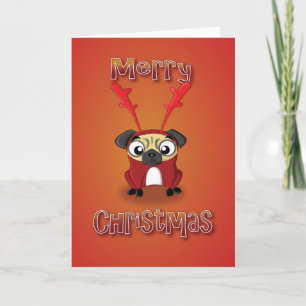 Cartão De Festividades pug - fantasia de rena - natal alegre
