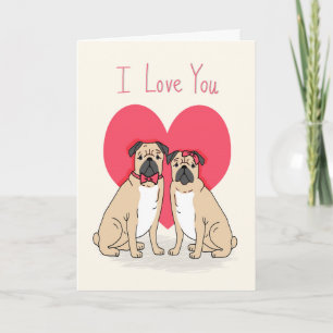Cartão De Festividades Pug Love Card - pugs valentines card, cute pugs