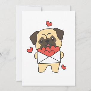 Cartão De Festividades  Pug para o Dia dos Namorados Animais Fofos Coraçã