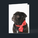 Cartão De Festividades Pug preto com arco vermelho<br><div class="desc">Pug preto com arco vermelho</div>