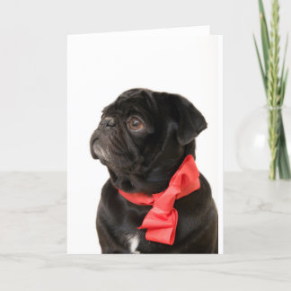 Cartão De Festividades Pug preto com arco vermelho