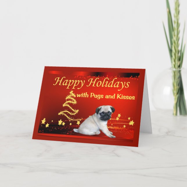 Cartão De Festividades Pug Puppy Christmas Card Stars (Frente)