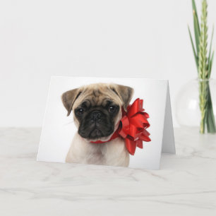 Cartão De Festividades Pug Puppy Enrolado em um Arco de Natal
