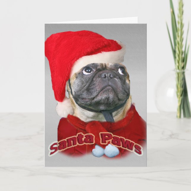Cartão De Festividades Pug Santa Paws card (Frente)