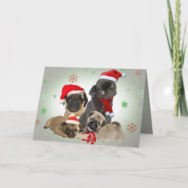 Cartão De Festividades Pug Santa Paws Greeting Cards (Frente)
