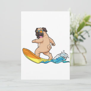 Cartão De Festividades Pug Surfing Surfing Pug Vestindo Óculos