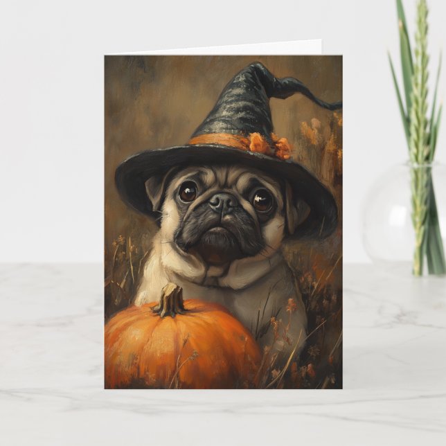 Cartão De Festividades Pug Witch Halloween (Frente)