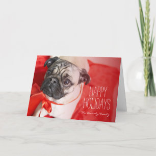 Cartão De Festividades Pug with red ribbon