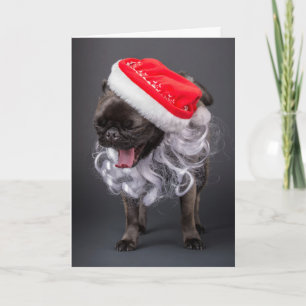 Cartão De Festividades Pug Yawning em Santa Chapéu e Barba
