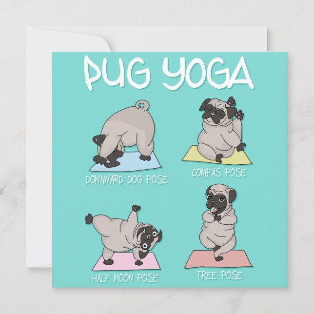 Cartão De Festividades Pug Yoga Holiday Card (Frente)
