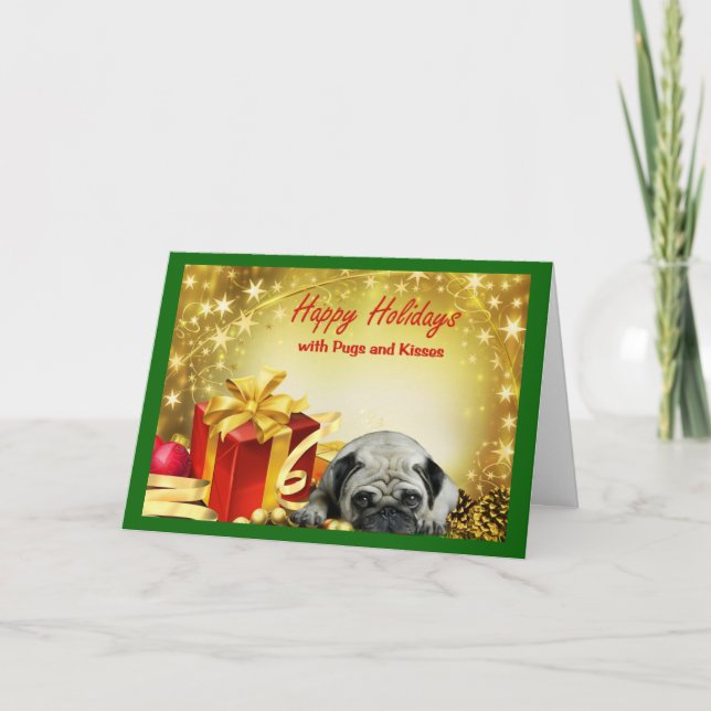 Cartão De Festividades Pugs and Kisses Christmas Card Gifts (Frente)