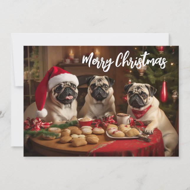 Cartão De Festividades Pugs de Natal (Frente)