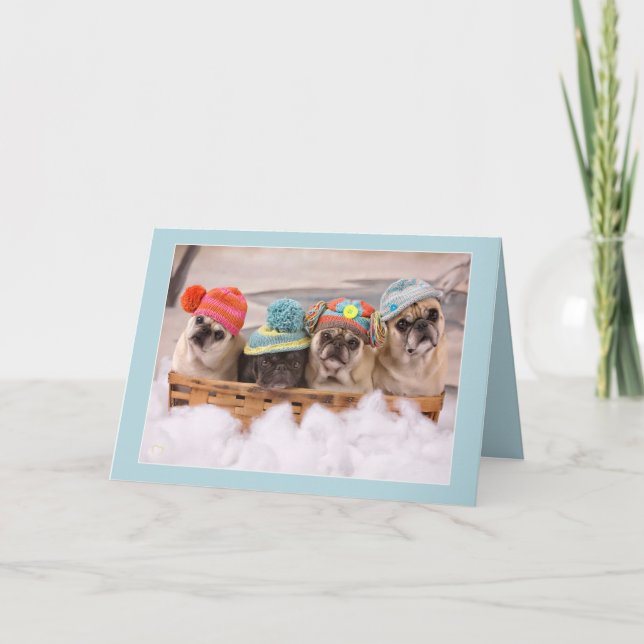 Cartão De Festividades Pugs “Peace to You” Holiday Cards Pugs and Kisses (Frente)