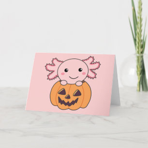 Cartão De Festividades Pumpkin Axolotl Amava Animais Doce Para O Hallowee