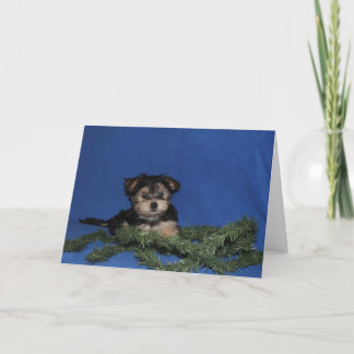 Cartão De Festividades Puppy in garland holiday greeting card PERSONALIZE