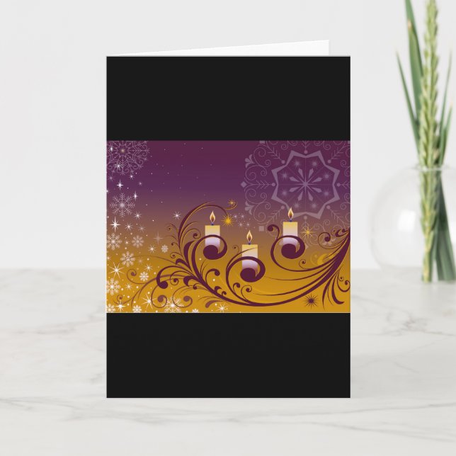 Cartão De Festividades Purple and Gold Holiday Candles (Frente)