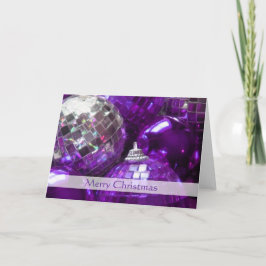 Cartão De Festividades Purple Baubles 'Merry Christmas' stripe card