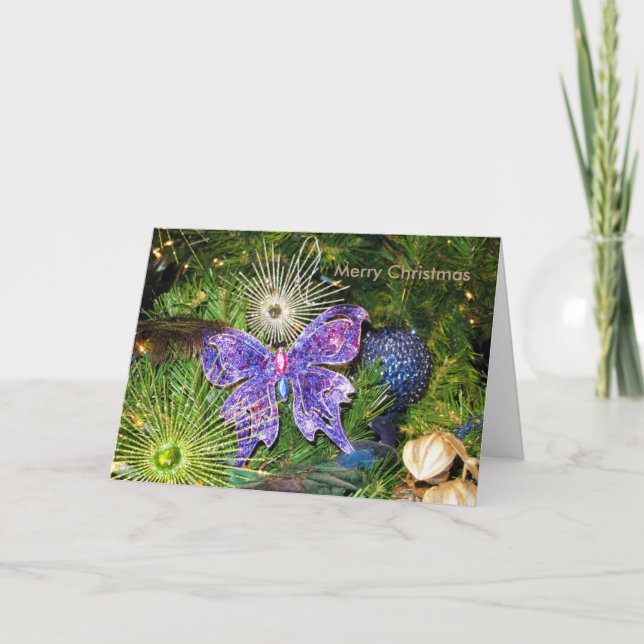 Cartão De Festividades Purple Butterfly Christmas New Year Greeting Card (Frente)