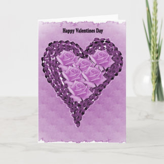 Cartão De Festividades Purple Hearts and Roses Valentines Day Card