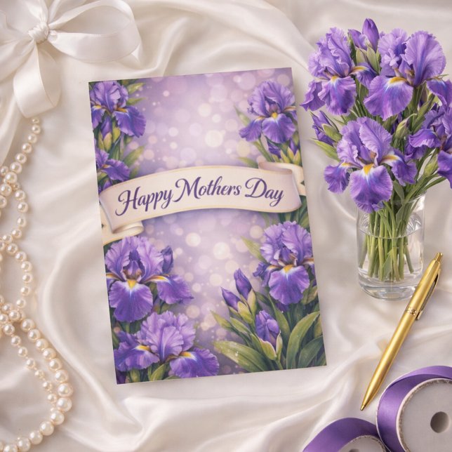 Cartão De Festividades Purple Iris Mother’s Day Greeting Design (Criador carregado)