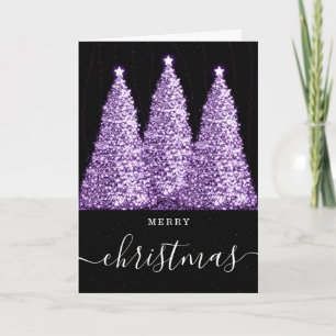 Cartão De Festividades Purple No Photo Christmas Holidays Glitter Trees