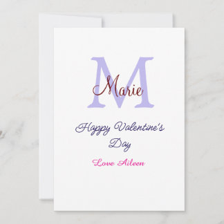 Cartão De Festividades Purple pastel happy Valentine's day pink monogram 