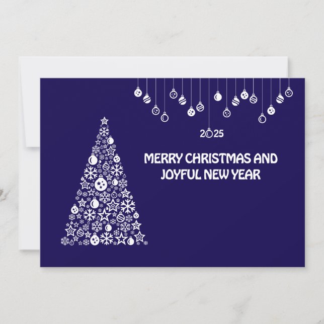 Cartão De Festividades Purple wish card New Year with tree & balls (Frente)