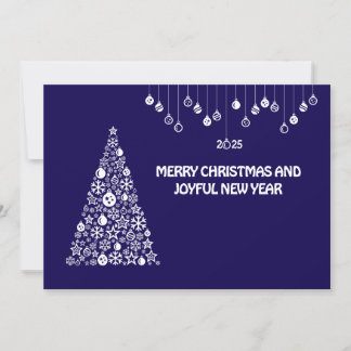 Cartão De Festividades Purple wish card New Year with tree & balls