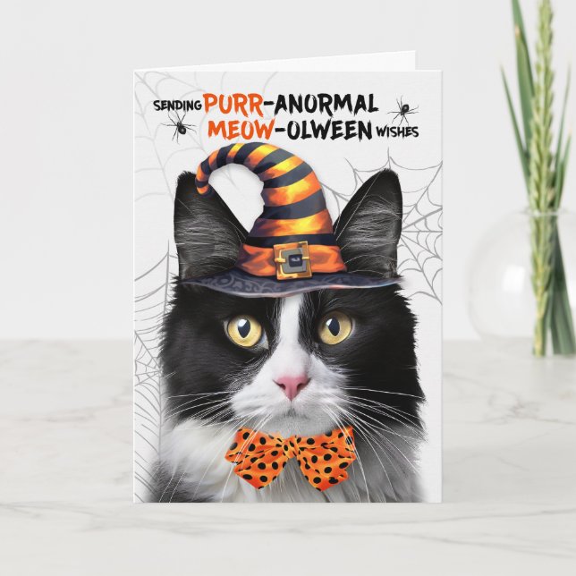 Cartão De Festividades Púrpura de gato branco preto MEMORADA anormal (Frente)