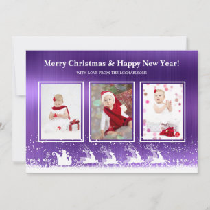 Cartão De Festividades Púrpura Metálica Sleigh Foto de Natal