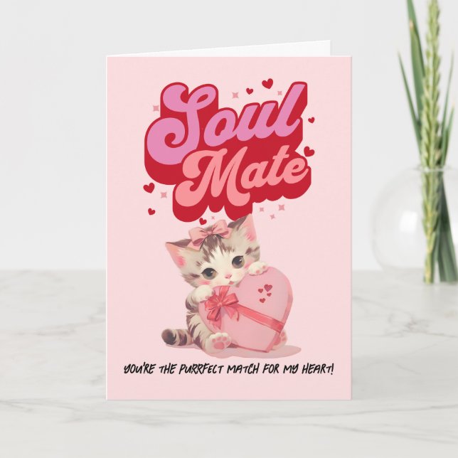 Cartão De Festividades Purrfect Match Retro Kity Valentine’s Day Card (Frente)