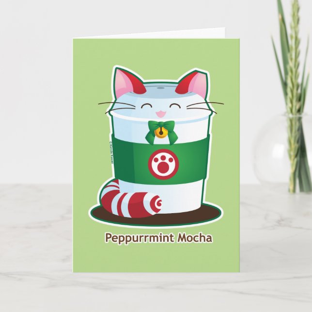 Cartão De Festividades Purrista Pawfee - Cute Holiday Coffee Cat (Frente)