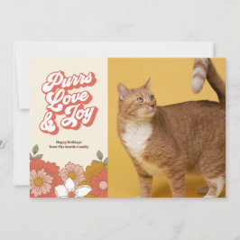 Cartão De Festividades Purrs Love and Joy Retro Groovy Cat