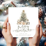 Cartão De Festividades Quadrado de Script de Árvore Feliz de Natal<br><div class="desc">Praça de Script de Árvore Feliz de Natal. Disponível digitalmente e impresso. Estilo temporário. Feliz Natal está em um roteiro elegante em sábio e o resto do texto que você pode personalizar facilmente. Você pode escolher qualquer cor para texto e fundo através da opção personalizar mais. Voltar é vazio e...</div>