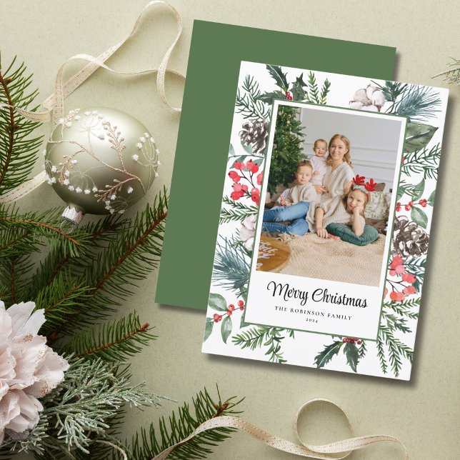 Cartão De Festividades Quadro Botânico Foto Feliz Natal (Criador carregado)