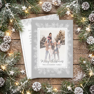 Cartão De Festividades Quadro Botânico Vintage Cinza Prata Natal