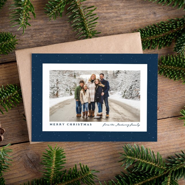 Cartão De Festividades Quadro com bolinhas azul marinho simples de Natal  (Criador carregado)