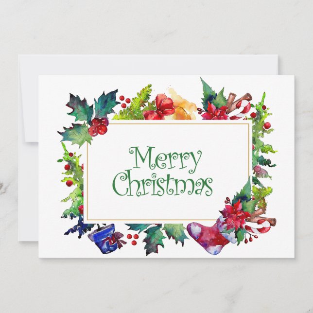 Cartão De Festividades Quadro de Aquarelas de Natal Feliz (Frente)