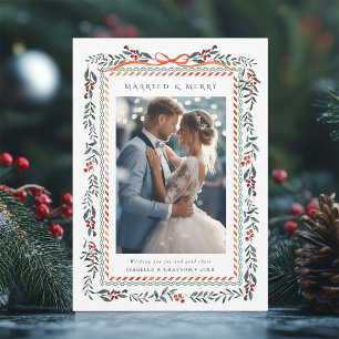 Cartão De Festividades Quadro de Bagas de Inverno Casado & Alegre Foto