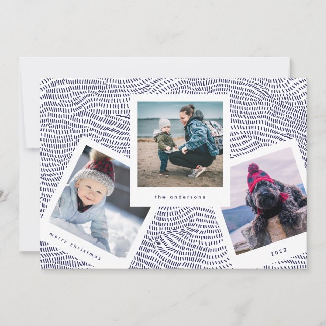 Cartão De Festividades Quadro de Booth com várias fotos | Azul Feliz Nata (Frente)