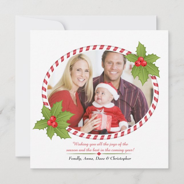 Cartão De Festividades Quadro de Feriado com Holly Card (Frente)