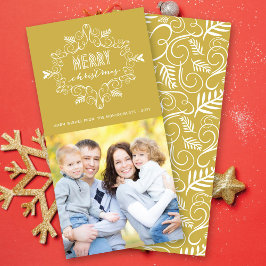 Cartão De Festividades Quadro de Folhagem Vintage Deco Feliz Natal Foto