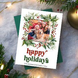 Cartão De Festividades Quadro de Foto de Azevinho em Aquarela Natal Feliz