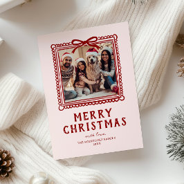 Cartão De Festividades Quadro de Foto Rabisco Vermelho Rosa Natal