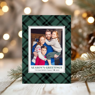Cartão De Festividades Quadro de Foto Xadrez Verde Feliz Natal