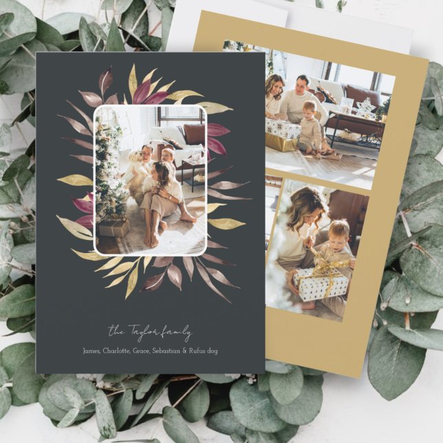 Cartão De Festividades Quadro de Fotografia da Folhagem de inverno, impre (Christmas Stunning Winter Foliage Photo Frame Holiday Cards from Ricaso. Beautiful frame for photos)