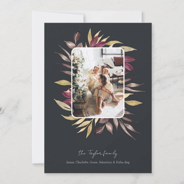 Cartão De Festividades Quadro de Fotografia da Folhagem de inverno, impre (Frente)