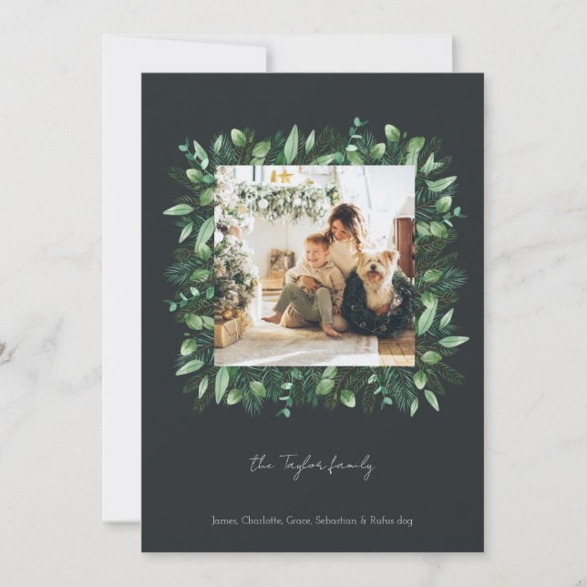 Cartão De Festividades Quadro de Fotografias da Folhagem de inverno Verde (Frente)