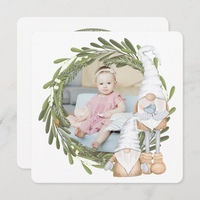Cartão De Festividades Quadro de Fotografias do Gnomo Personalizado de Na (Frente/Verso)